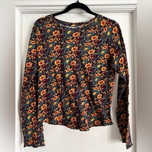 NATURAL LIFE Floral Long Sleeve Tee in Burgundy, Yellow & Teal